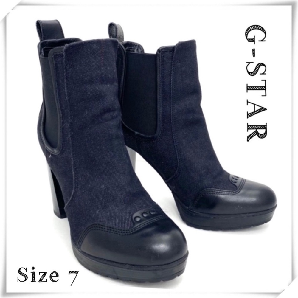 G-STAR Raw Shona Platform Chelsea Ankle Block Heel Boots Shoes in Black Size 38